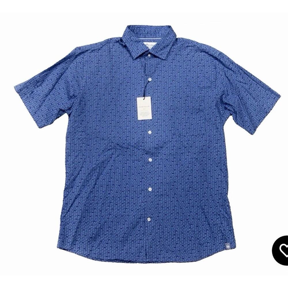 Peter Millar Ocean Blue Waves And Fins Seaside Pocket Button Front Shirt S NWT